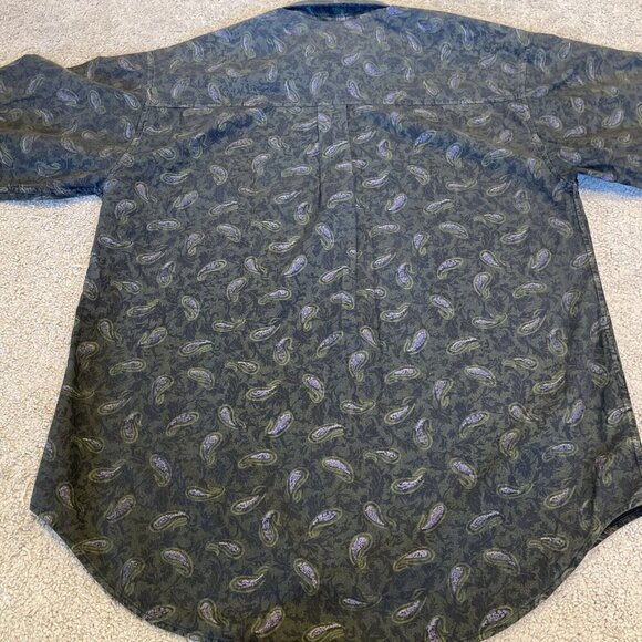 Vintage 90s Permit Button Up Shirt Mens Medium Black Purple Paisley Goth Grunge - Picture 6 of 8